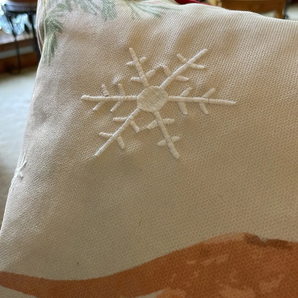 Long feather dachshund holiday themed pillow with handcrafted details.